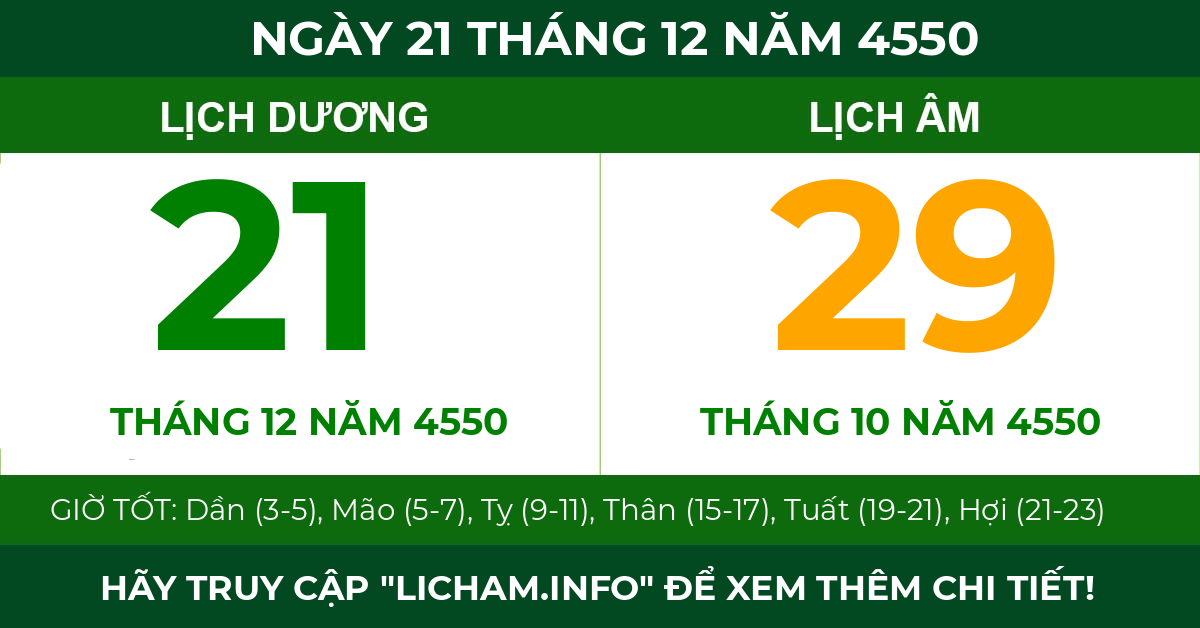 lịch âm ngày 21 tháng 12 năm 4550