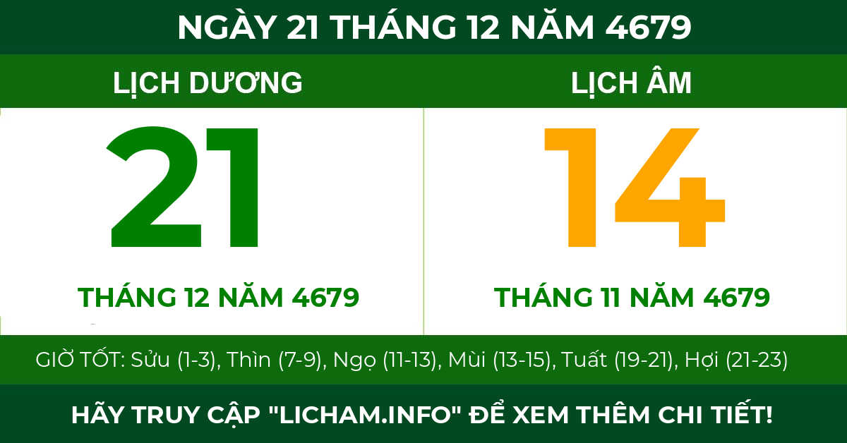 lịch âm ngày 21 tháng 12 năm 4679