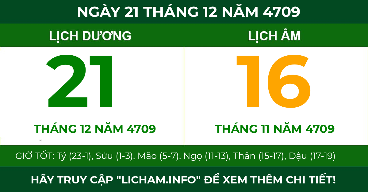 lịch âm ngày 21 tháng 12 năm 4709