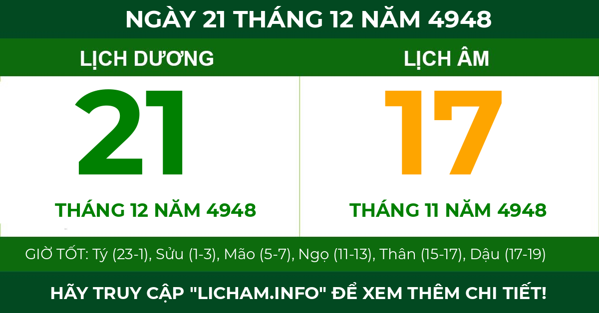 lịch âm ngày 21 tháng 12 năm 4948
