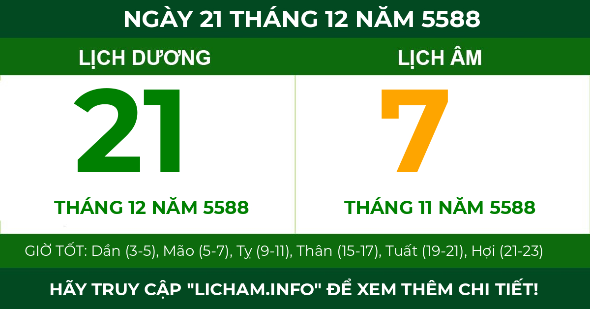 lịch âm ngày 21 tháng 12 năm 5588