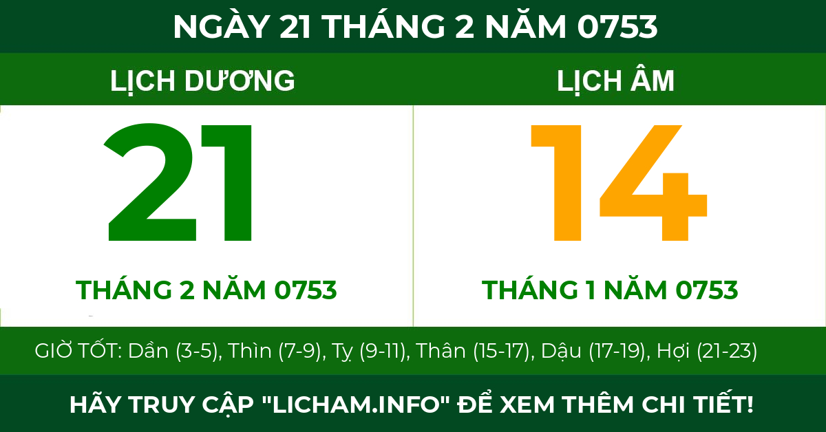 lịch âm ngày 21 tháng 2 năm 0753