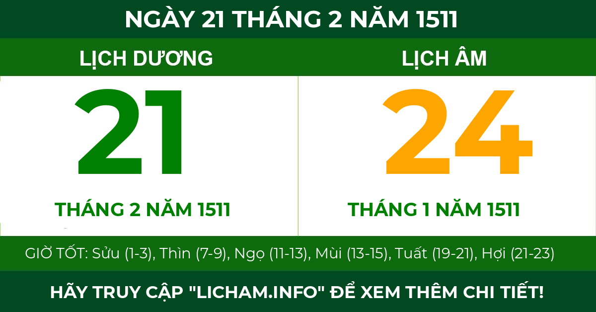 lịch âm ngày 21 tháng 2 năm 1511
