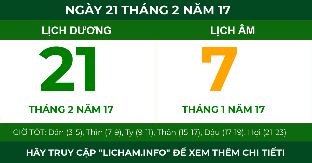 lịch âm ngày 21 tháng 2 năm 17