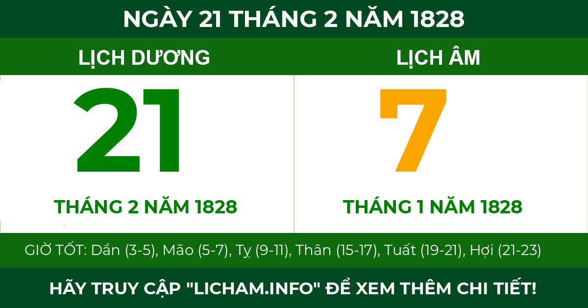 lịch âm ngày 21 tháng 2 năm 1828