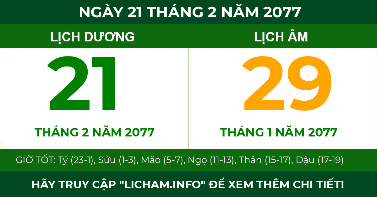 lịch âm ngày 21 tháng 2 năm 2077