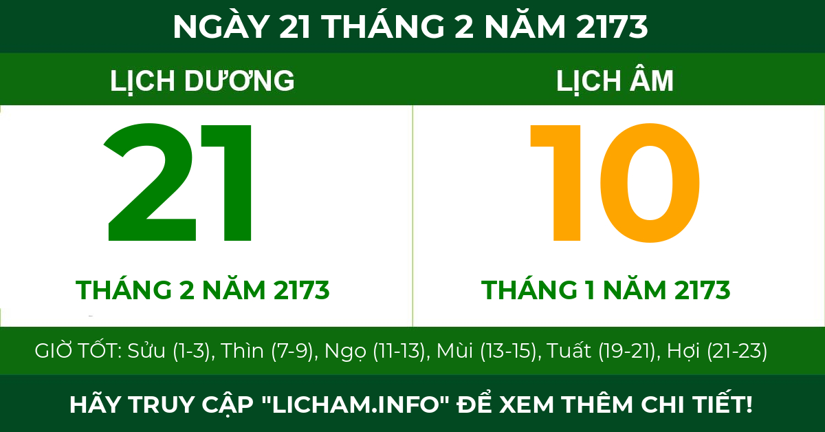 lịch âm ngày 21 tháng 2 năm 2173