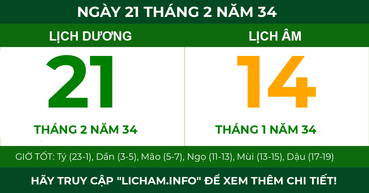 lịch âm ngày 21 tháng 2 năm 34
