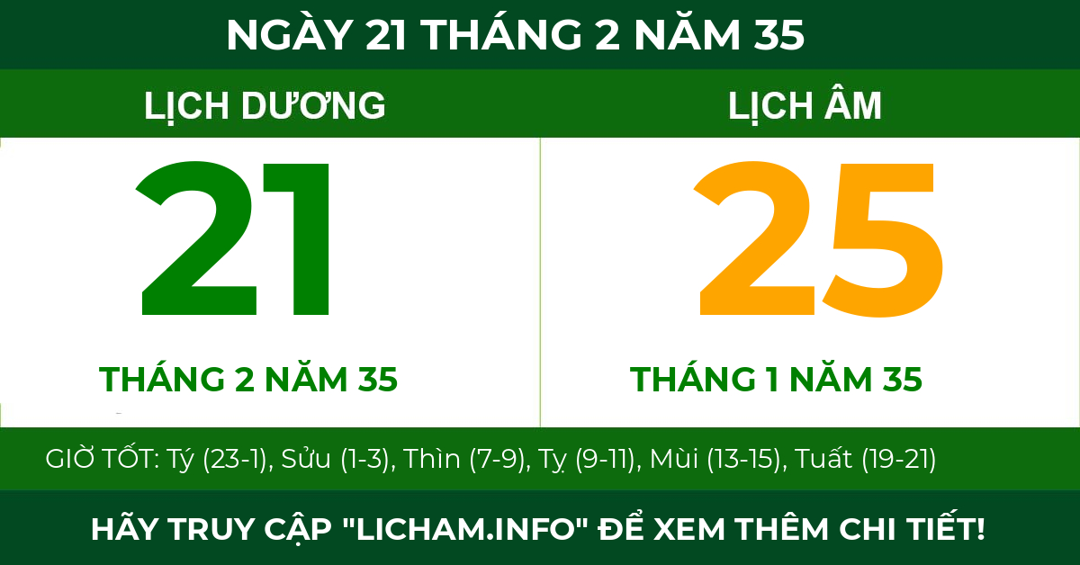lịch âm ngày 21 tháng 2 năm 35