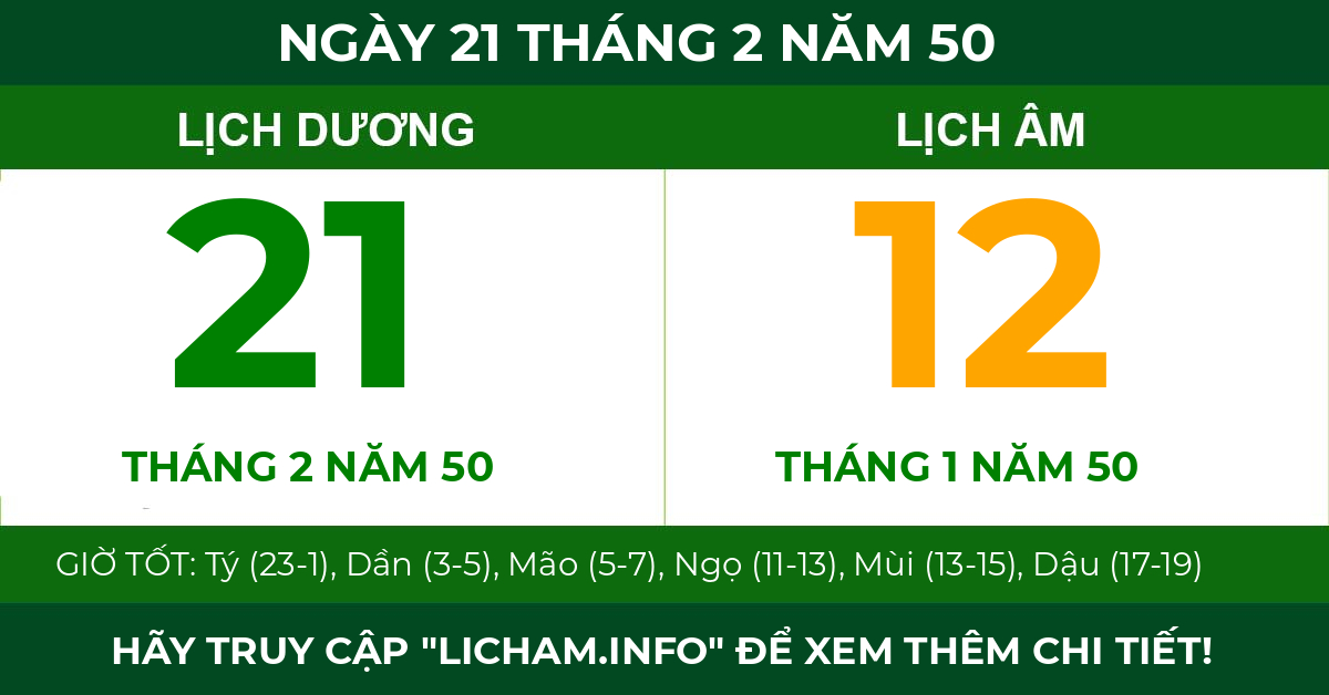 lịch âm ngày 21 tháng 2 năm 50