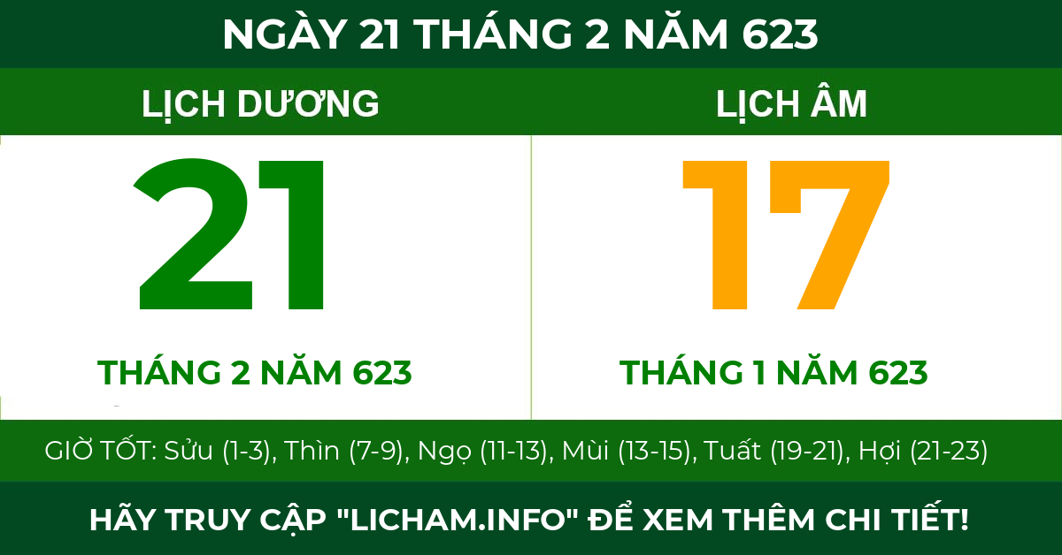 lịch âm ngày 21 tháng 2 năm 623