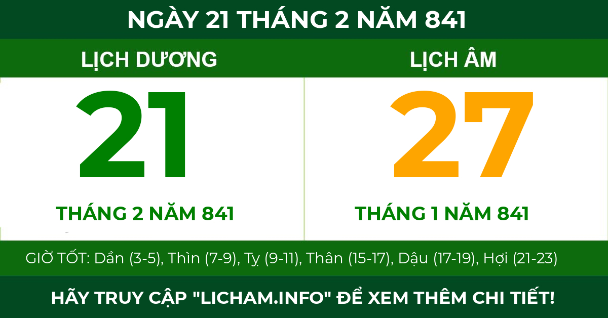 lịch âm ngày 21 tháng 2 năm 841