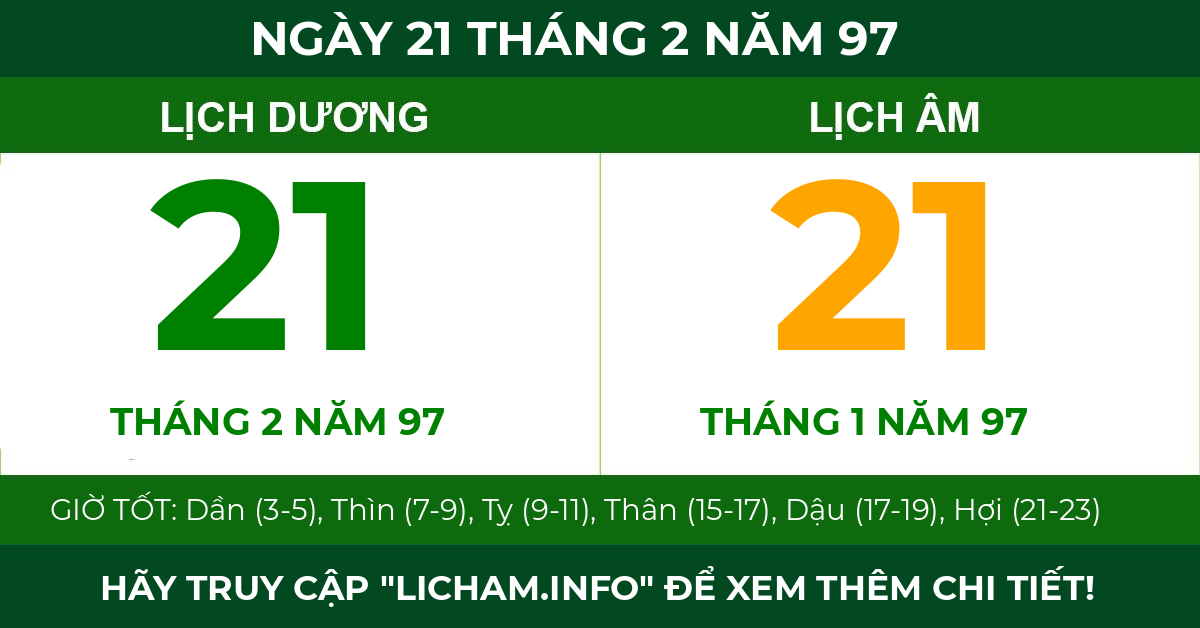 lịch âm ngày 21 tháng 2 năm 97