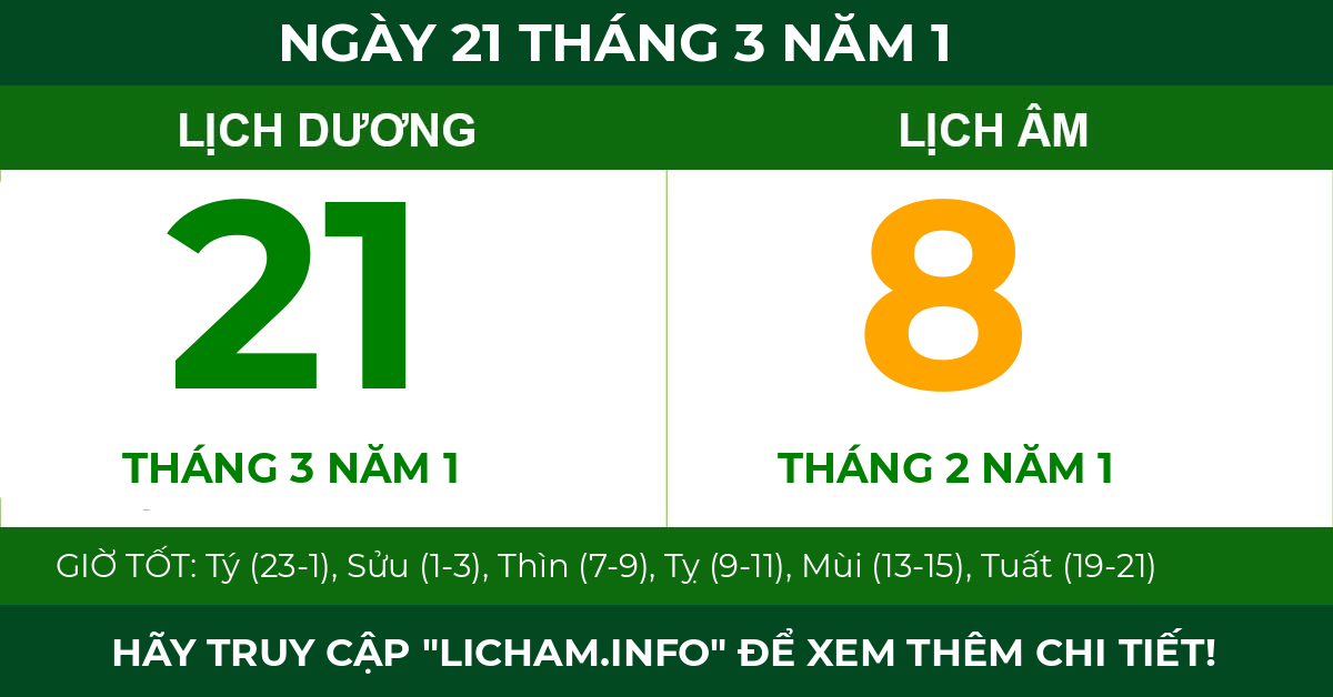 lịch âm ngày 21 tháng 3 năm 1