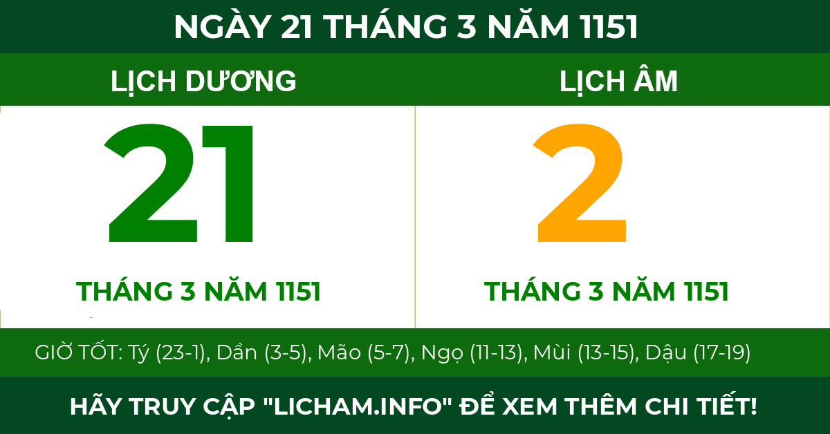lịch âm ngày 21 tháng 3 năm 1151