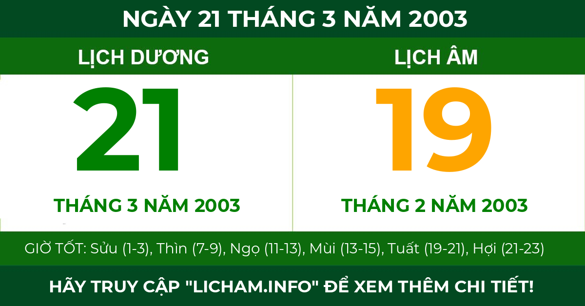lịch âm ngày 21 tháng 3 năm 2003