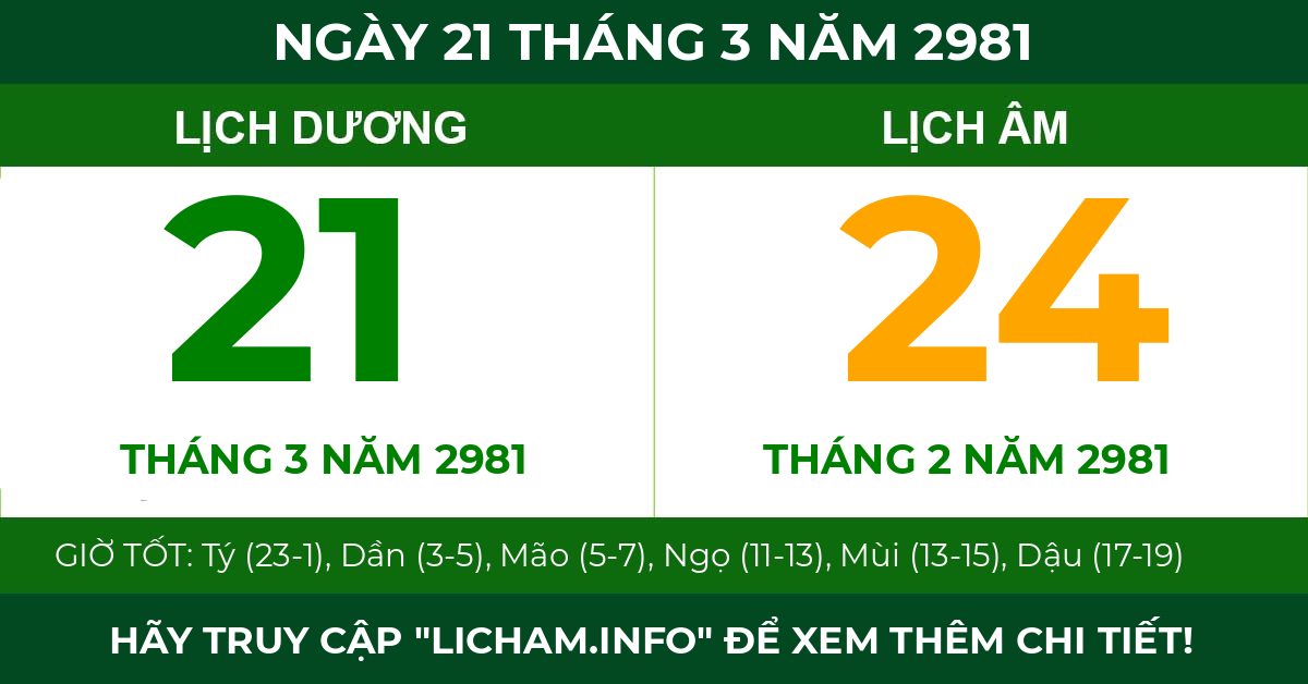 lịch âm ngày 21 tháng 3 năm 2981
