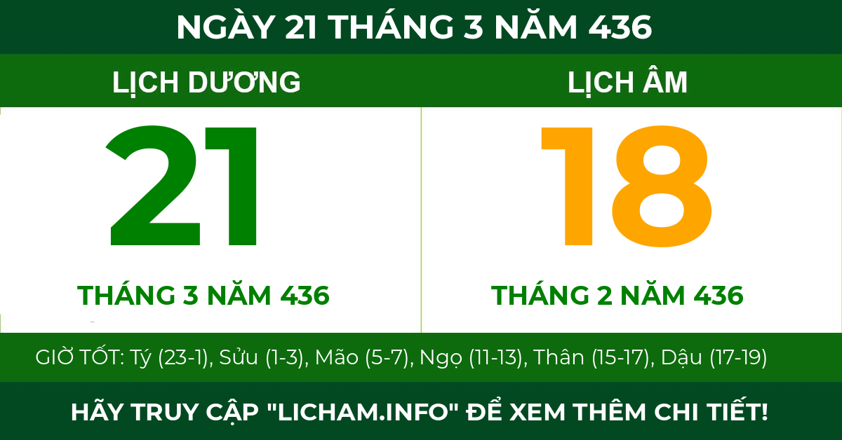 lịch âm ngày 21 tháng 3 năm 436