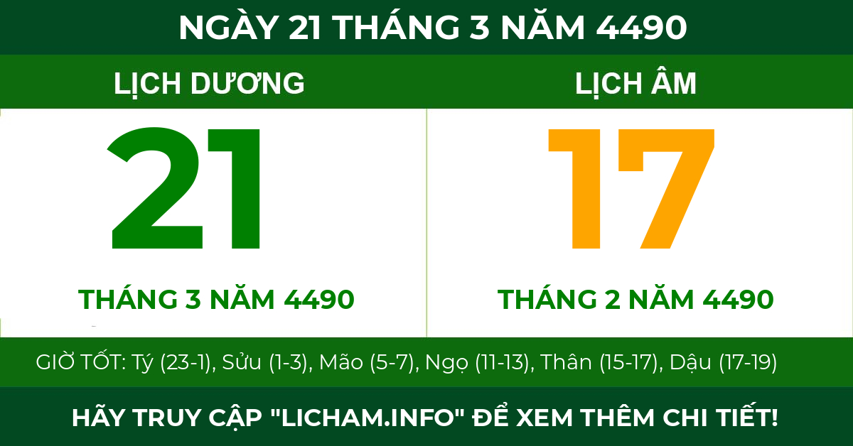 lịch âm ngày 21 tháng 3 năm 4490