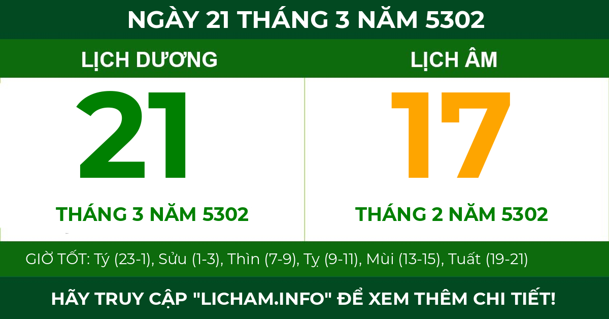lịch âm ngày 21 tháng 3 năm 5302