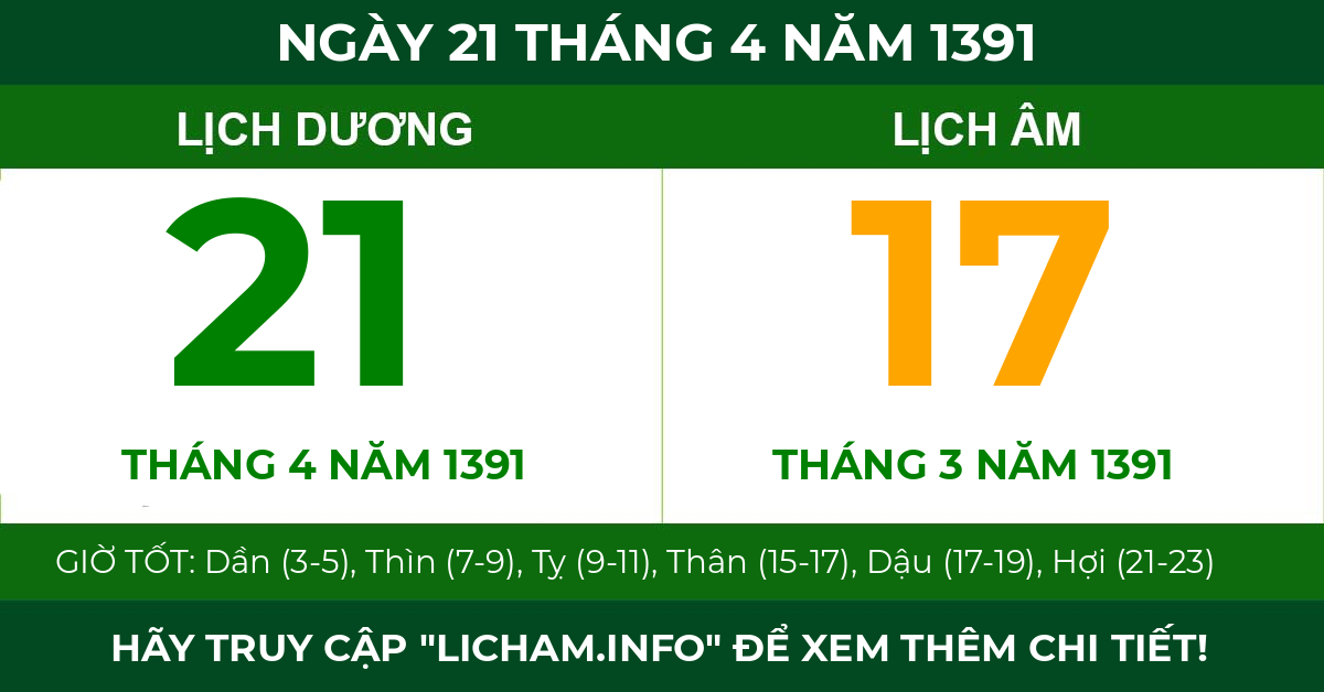 lịch âm ngày 21 tháng 4 năm 1391