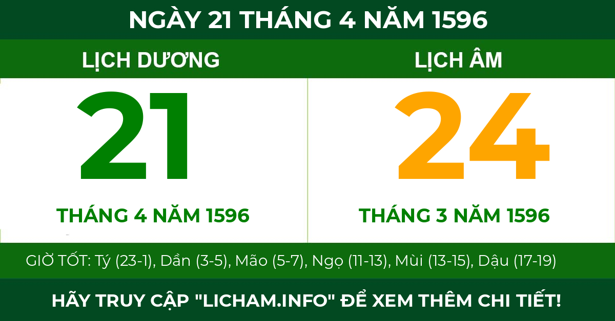 lịch âm ngày 21 tháng 4 năm 1596