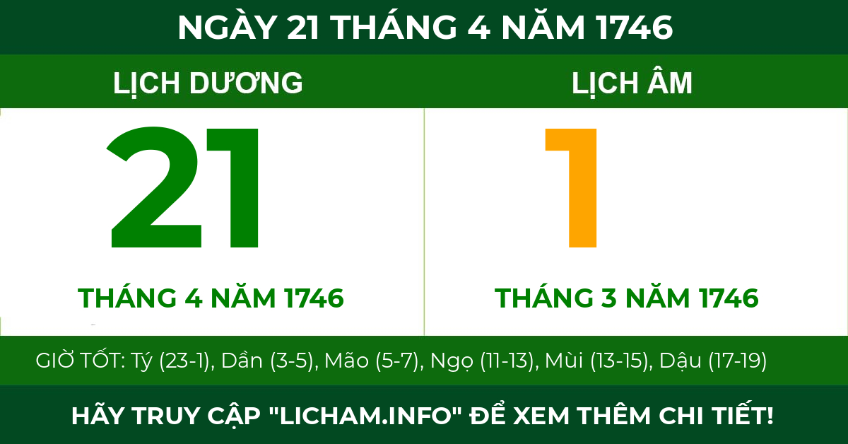 lịch âm ngày 21 tháng 4 năm 1746