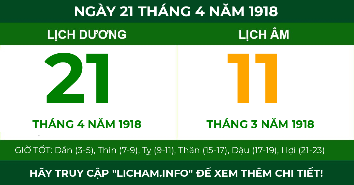 lịch âm ngày 21 tháng 4 năm 1918
