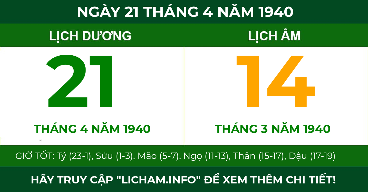 lịch âm ngày 21 tháng 4 năm 1940