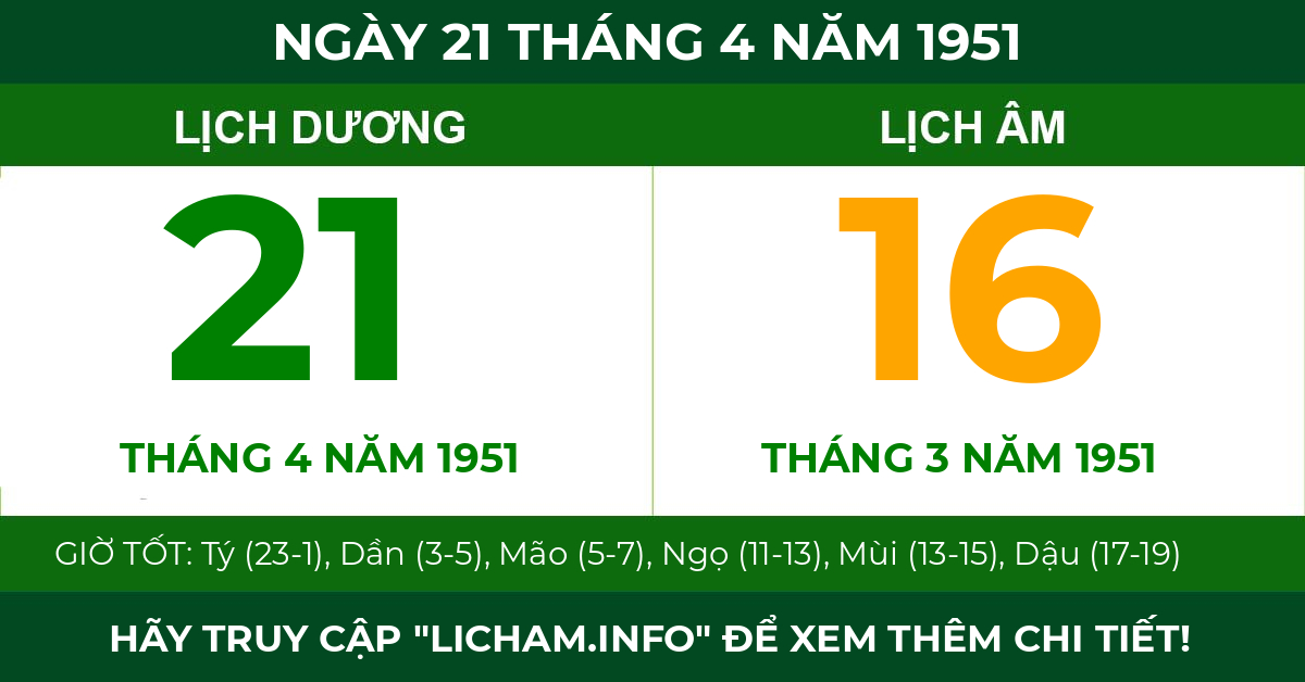 lịch âm ngày 21 tháng 4 năm 1951