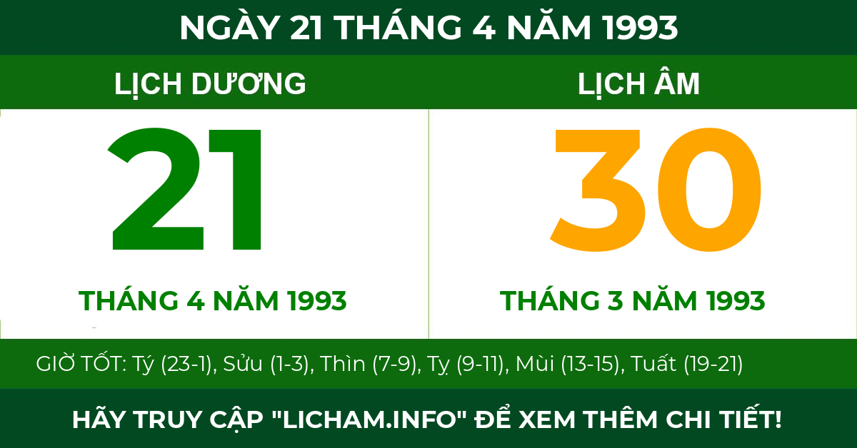 lịch âm ngày 21 tháng 4 năm 1993