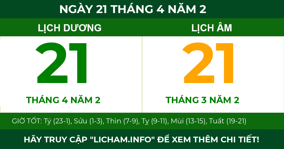 lịch âm ngày 21 tháng 4 năm 2
