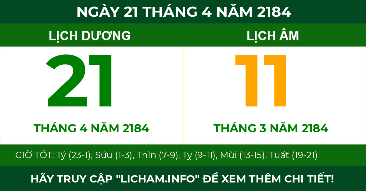 lịch âm ngày 21 tháng 4 năm 2184