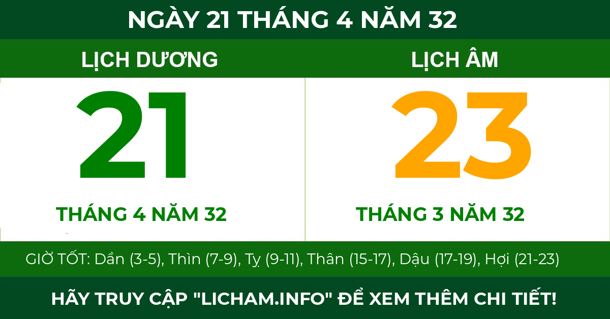 lịch âm ngày 21 tháng 4 năm 32
