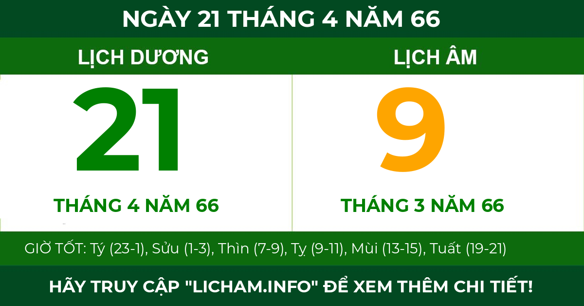 lịch âm ngày 21 tháng 4 năm 66