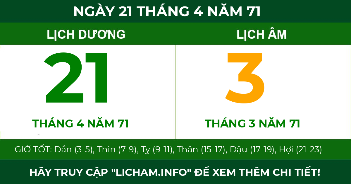 lịch âm ngày 21 tháng 4 năm 71