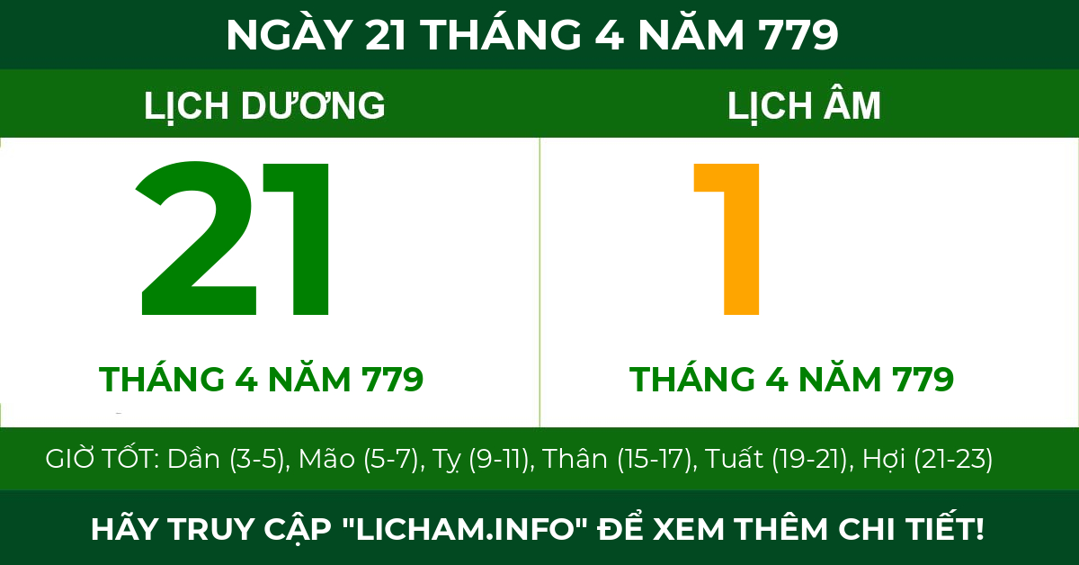 lịch âm ngày 21 tháng 4 năm 779