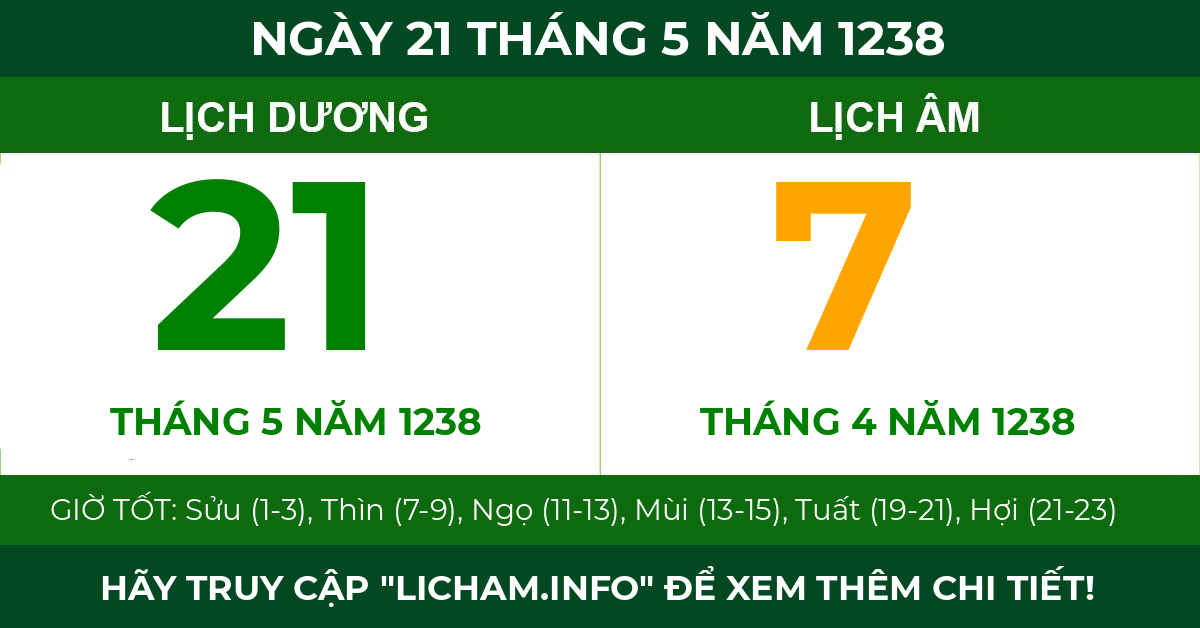 lịch âm ngày 21 tháng 5 năm 1238