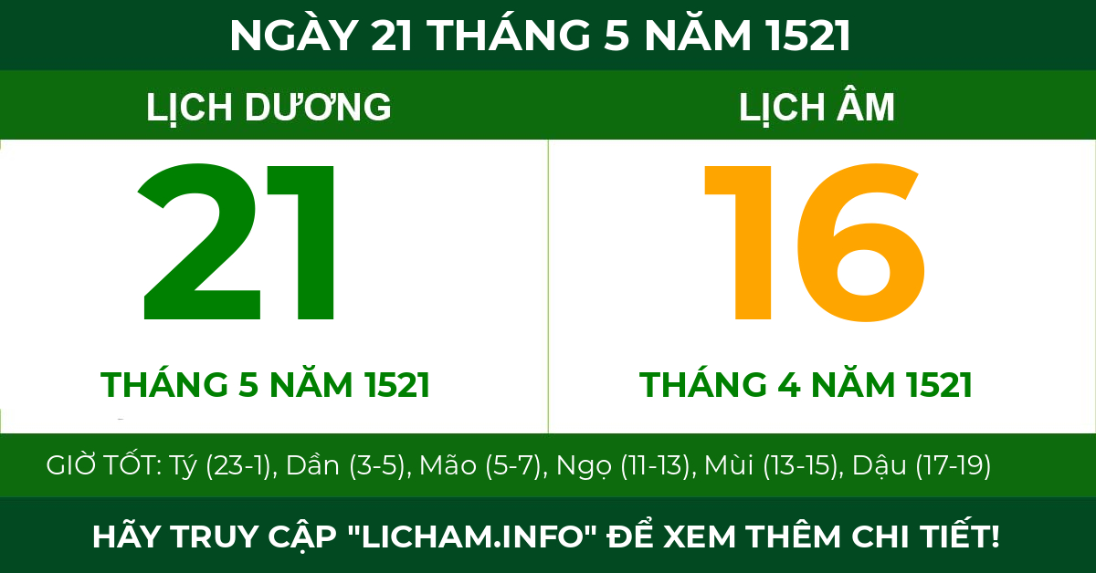 lịch âm ngày 21 tháng 5 năm 1521