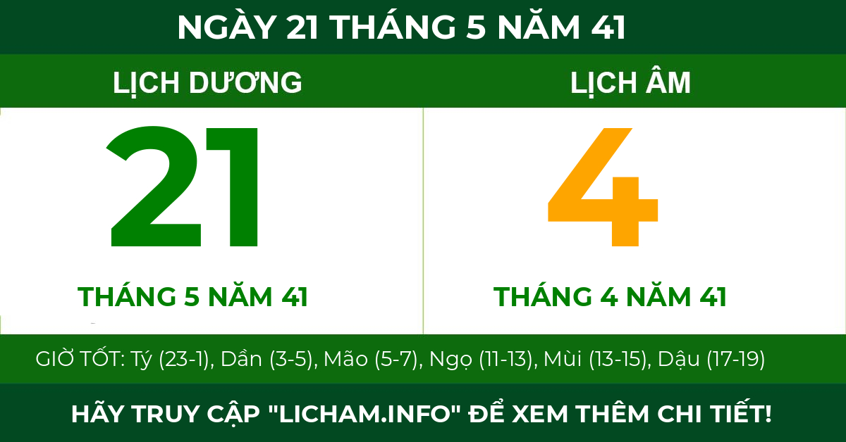 lịch âm ngày 21 tháng 5 năm 41
