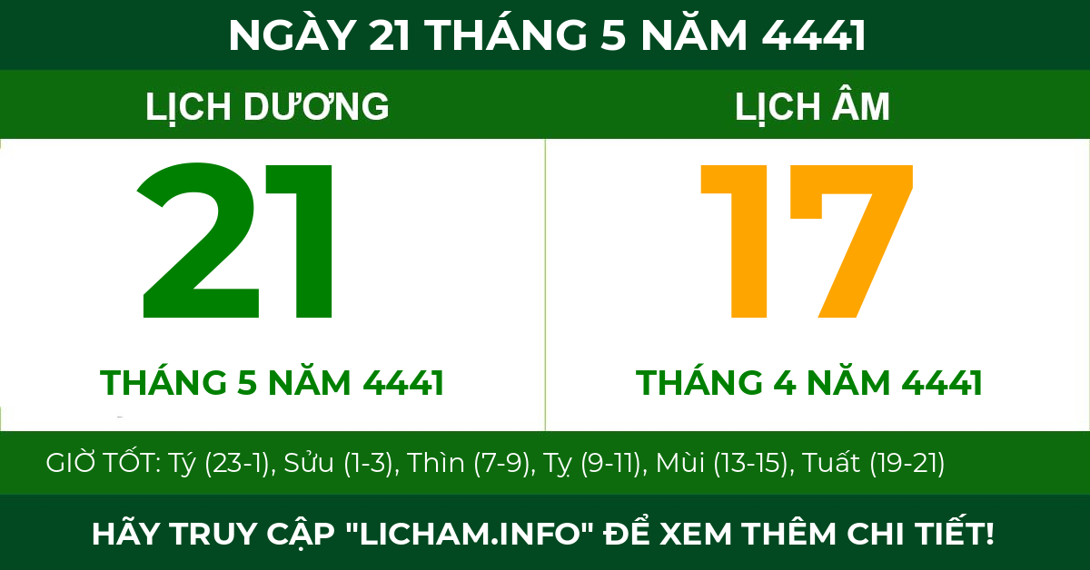 lịch âm ngày 21 tháng 5 năm 4441