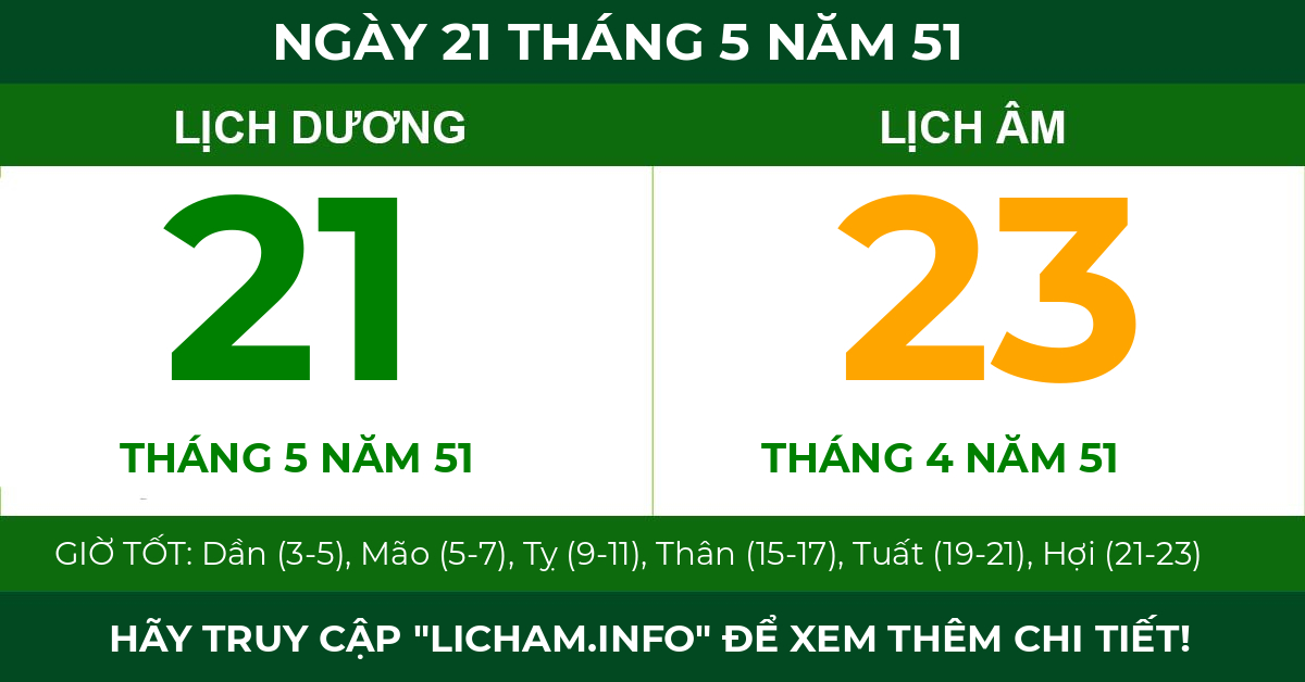 lịch âm ngày 21 tháng 5 năm 51