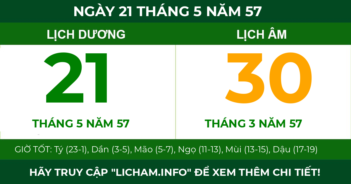 lịch âm ngày 21 tháng 5 năm 57