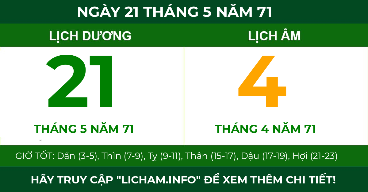 lịch âm ngày 21 tháng 5 năm 71