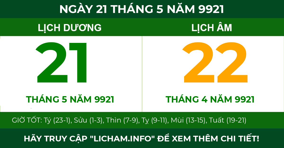 lịch âm ngày 21 tháng 5 năm 9921