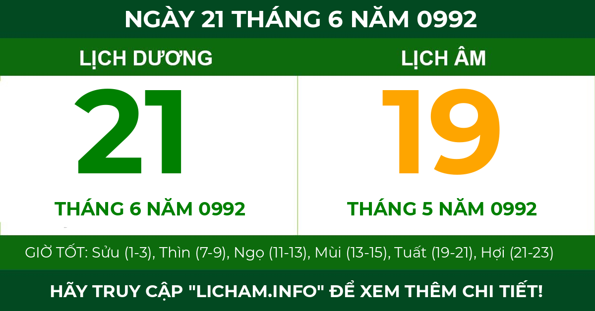 lịch âm ngày 21 tháng 6 năm 0992