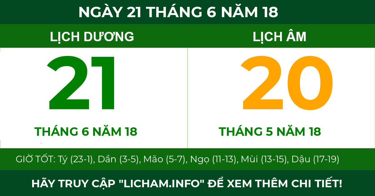 lịch âm ngày 21 tháng 6 năm 18