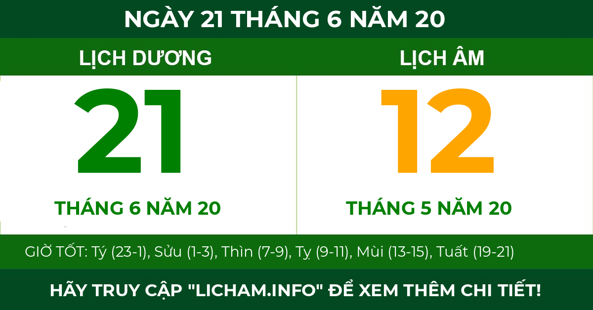 lịch âm ngày 21 tháng 6 năm 20