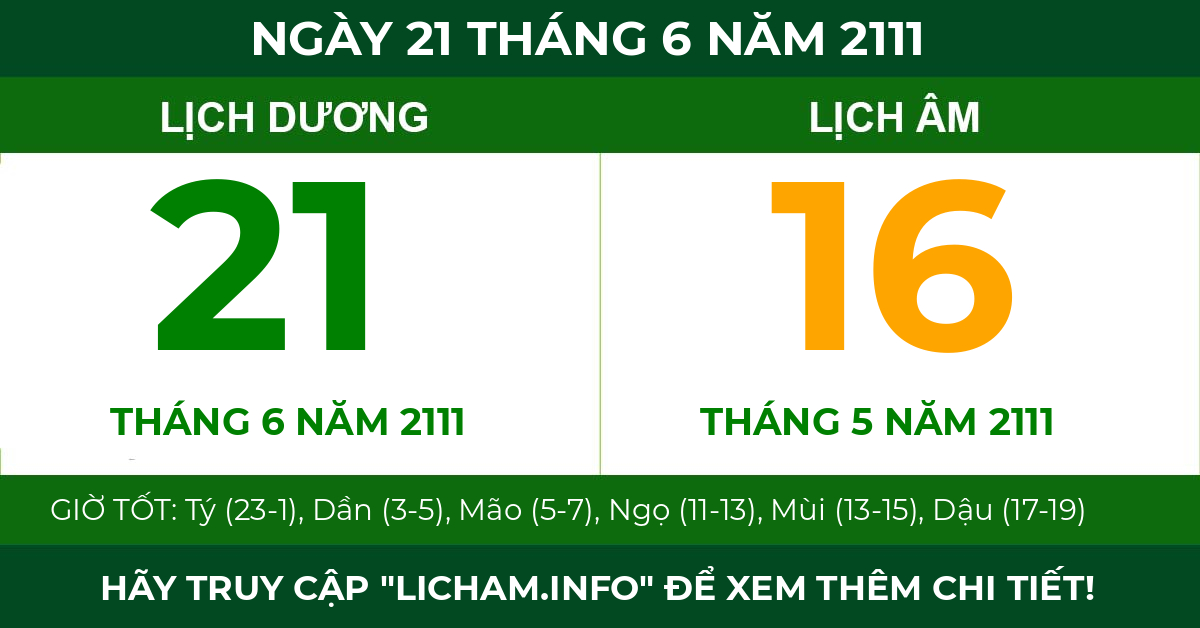 lịch âm ngày 21 tháng 6 năm 2111