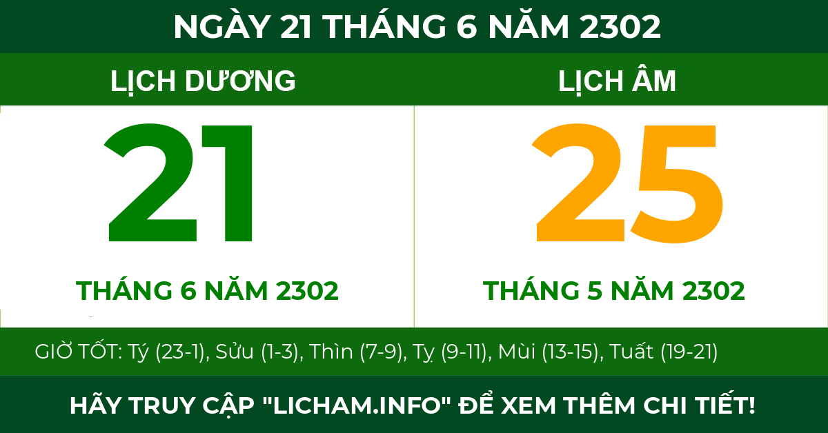lịch âm ngày 21 tháng 6 năm 2302